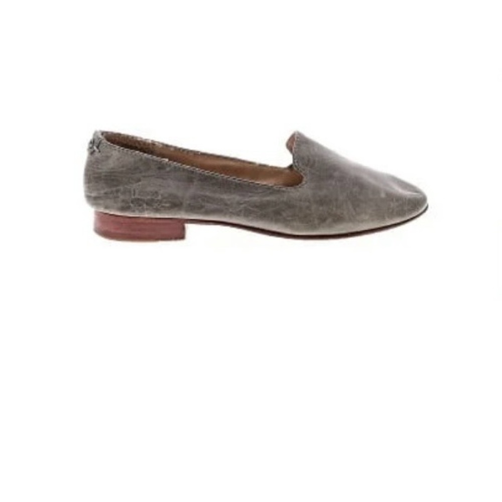 Frye Gray Leather Slip-On Loafer with Brown Heel
